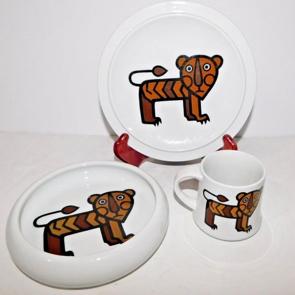 Langenthal Other - VTG Langenthal Suisse Swiss Brown Tiger Childs Porcelain Plate Bowl & mug Set